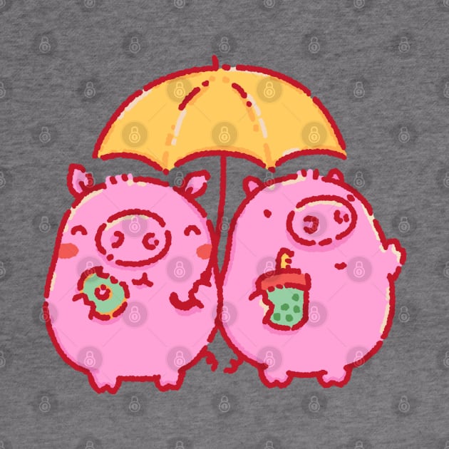 Pigs under a yellow umbrella by Tinyarts